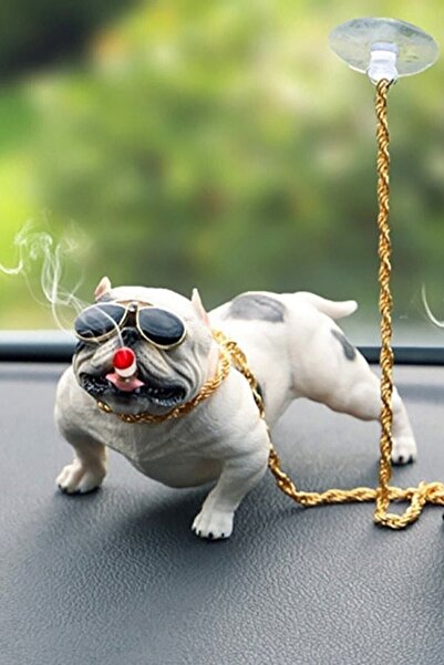 Uzay Araba Içi Torpido Üstü Beyaz Pitbull Köpek Dekorasyon