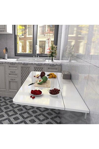 Kydonia Home 140x60 cm Oval Köşeli Sabit Raflı Duvara Monte Kırma Katlanır Masa