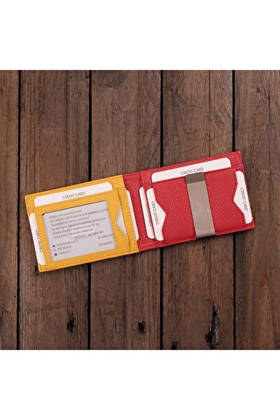 Modica Men's Red Card Holder Wallet Money Clip Model Genuine Leather Wallet with Gift Box |   Arena