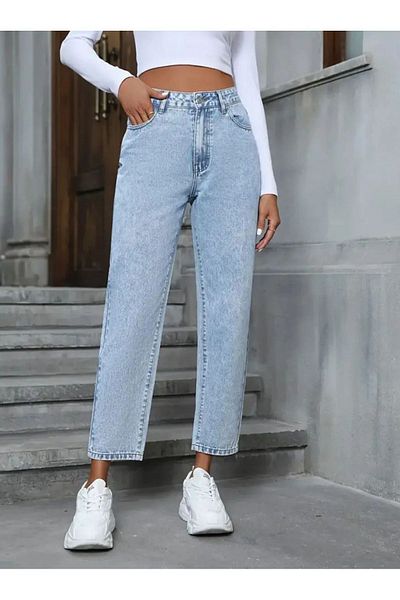 SHEVEGA Jean mom lycra cu talie înaltă, albastru gheață din anii 90