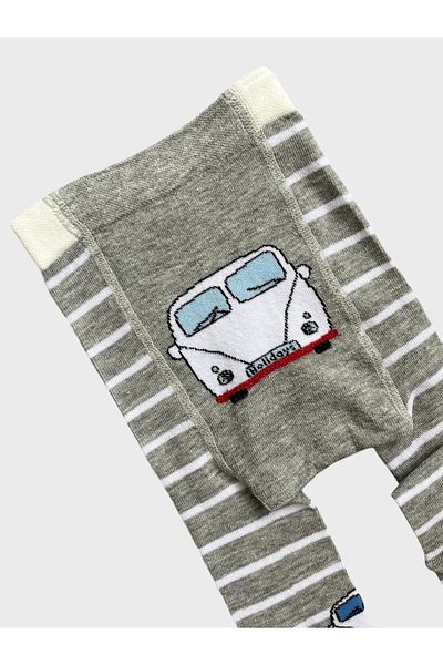 ALİŞ KİDS Boy - Gray Cotton Washed Fabric, Car Patterned Striped Pantyhose with Butt