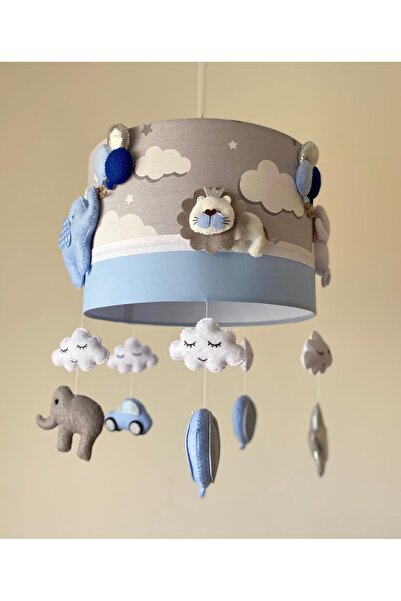 SefDen Lazer Kesim Atölyesi Gri bulutlu gümüş mavi karışık hayvan figürlü erkek bebek çocuk odası el yapımı tasarım avize