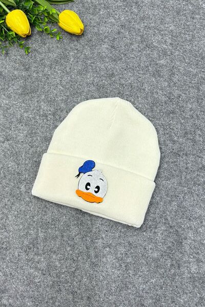 MYADA Beretă Copii Tricotaj Simplu Alb - Cu Accesorii Stil Duck