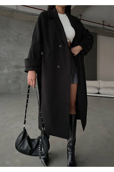 LB Laluna Butik Dámský kabát s dlouhými manžetami s páskem Oversize pohodlného střihu