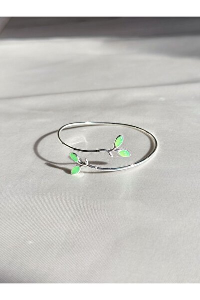 Harlofia Jewelry Gümüş Kaplama Sarmaşık Yeşil Yapraklı Bileklik