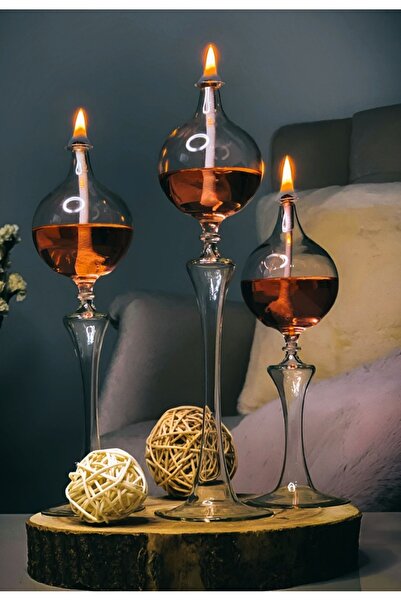 Shabbo Glass Drops ayaklı cam kandil 3lü set PEMBE