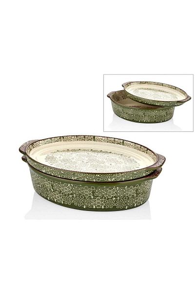 Cemile Oval Service with Green Cover 34X22X3 cm