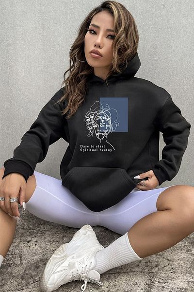 uyguntarz Unisex-Sweatshirt mit Minimal-Linienzeichnung-Aufdruck