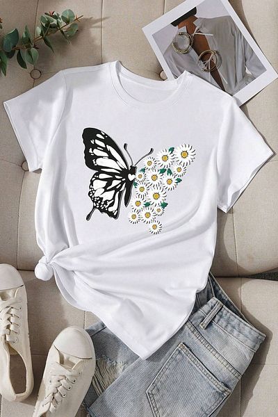uyguntarz Bavlněné tričko s designem Daisy Butterfly