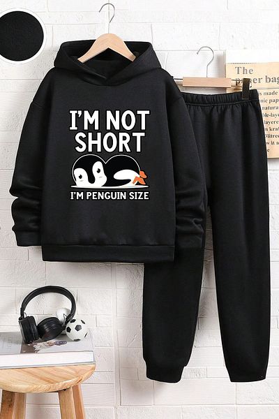 uyguntarz Bequemes Trainingsanzug-Set für Jungen und Mädchen mit Pinguin-Aufdruck