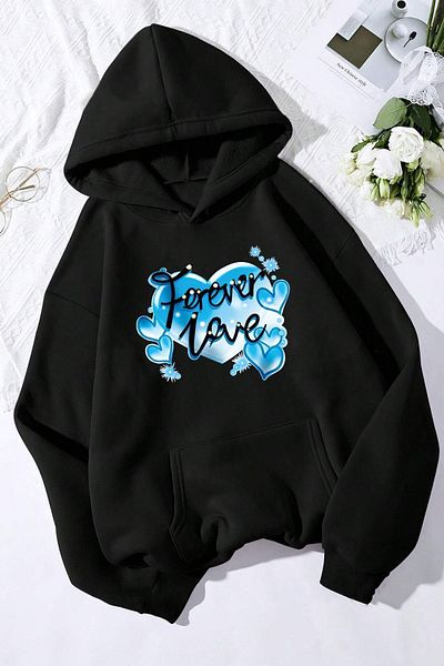 uyguntarz Унисекс голям суичър - щампа Forever Love