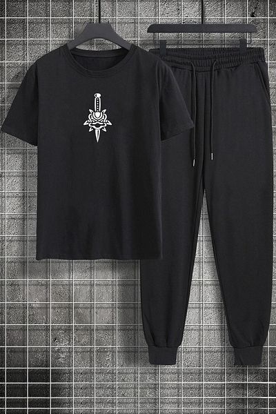 uyguntarz Zweiteiliges Unisex-Trainingsanzugset mit Totenkopf-Print