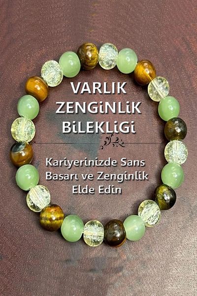 NehirTaş Certified Natural Stone Bracelet for Presence and Wealth 8 mm (Citrine - Aventurine - Remaining Eye)