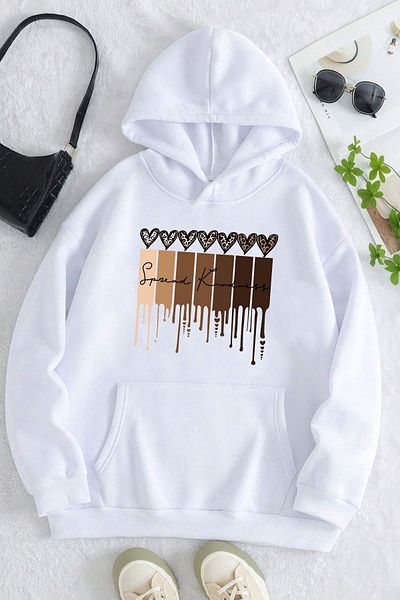 uyguntarz Übergroßes Sweatshirt mit Leoparden-/Herzen-Print