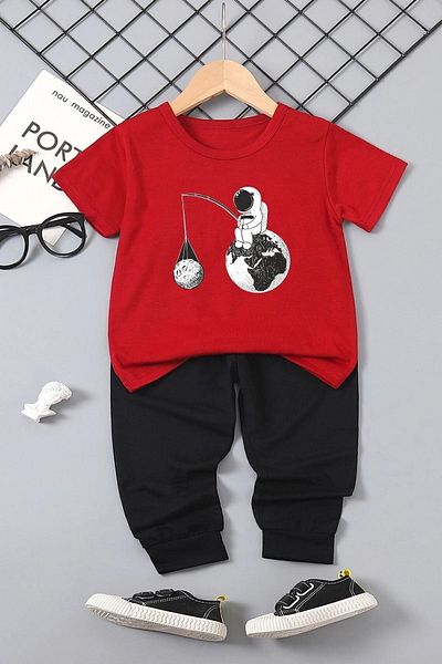 uyguntarz Sunny Kids Space Themed Bottom - Top Tracksuit Set