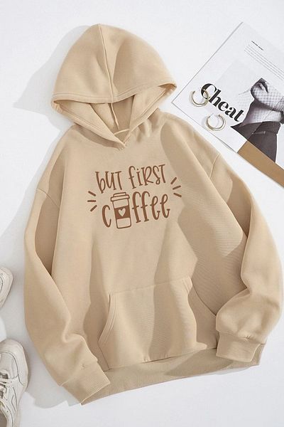 uyguntarz Unisex Oversize But First Coffee printed φούτερ