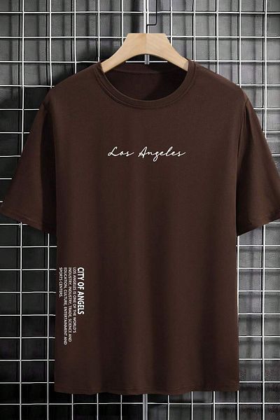 uyguntarz Bedrucktes Oversize-T-Shirt mit Los-Angles-Print für Herren