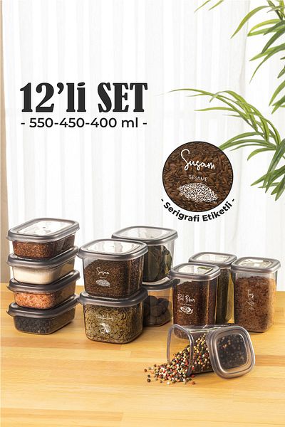 Vienev 12-Piece Super Set Spice Storage Container Set Advantageous Package 4x(0.40, 0.45, 0.55) with Label