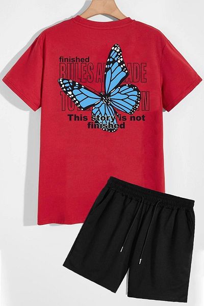 trendypassion Shorts-T-Shirt-Trainingsanzug-Set mit Rückendruck