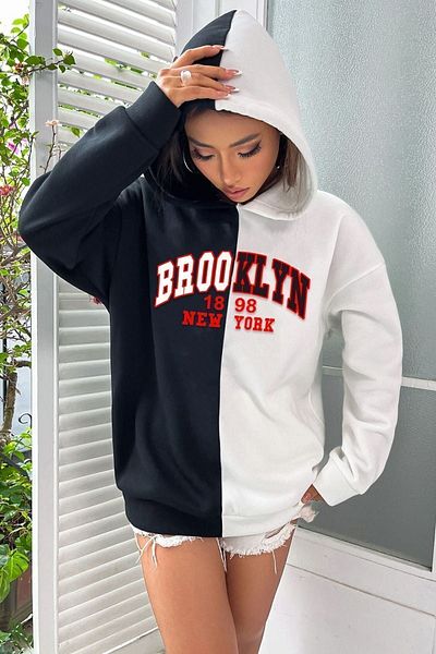 uyguntarz Unisex Brooklyn Black White Hoodie