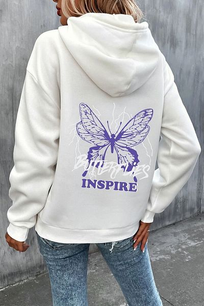 uyguntarz Unisex φούτερ με στάμπα με πεταλούδα και γράμματα