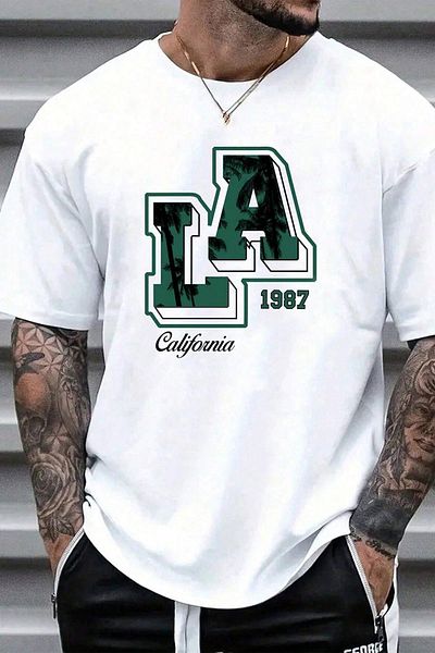 uyguntarz Ανδρικό μπλουζάκι La California 1987 με στάμπα Oversize