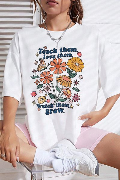 uyguntarz Übergroßes Unisex-T-Shirt mit Blumen-Print