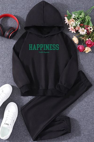 uyguntarz Bedrucktes Happiness-Trainingsanzug-Set für Kinder