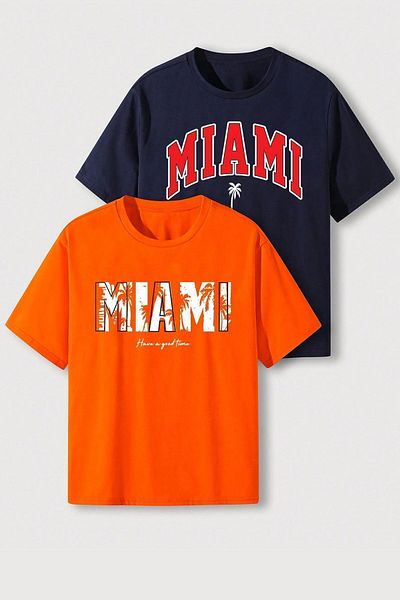 uyguntarz Μπλουζάκι Unisex Miami με στάμπα Oversize 2-pack