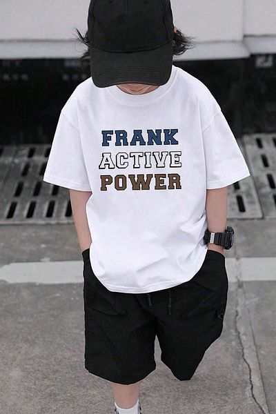 uyguntarz Παιδικό μπλουζάκι από βαμβακερό εμπριμέ Frank Active Power