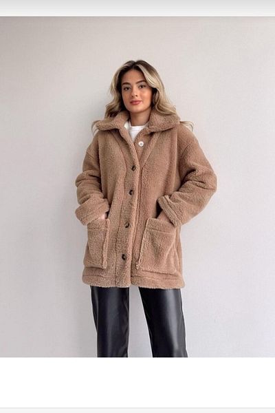 GENÇ MODA Λούτρινο μπουφάν με κουμπιά χωρίς επένδυση με γιακά