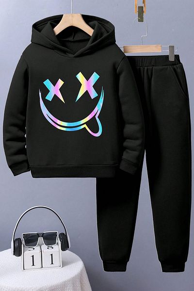 uyguntarz Hologram Smile Printed Casual αθλητική φόρμα για αγόρια και κορίτσια