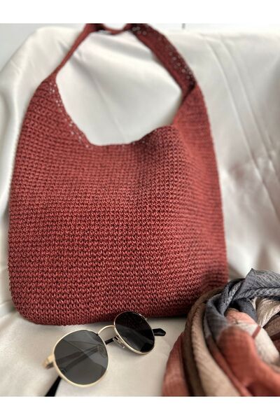 BERFİM TESETTÜR Kadın Askılı Polyester Soft Makrome Örgü Çanta (En:30cm Boy:2...