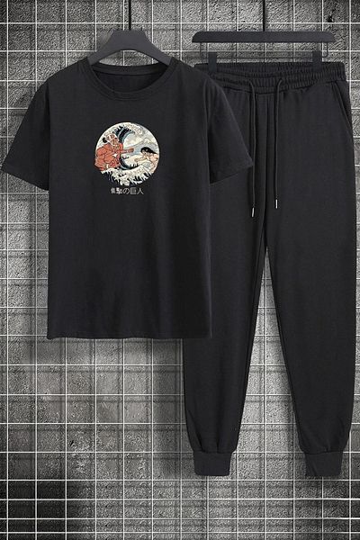 uyguntarz Unisex Kanagawa Oki Nami Ura bedrucktes 2-teiliges Trainingsanzug-Set