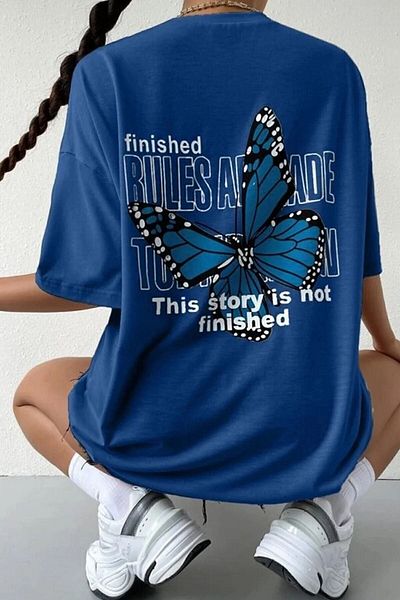 uyguntarz Unisex tričko Sax Blue Back Butterfly Printed