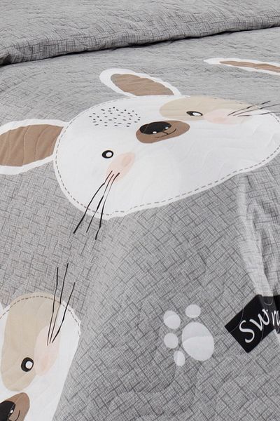 Eponj Home Quilted Bedspread Set Single Rabbit Brown-Grey-Pink
