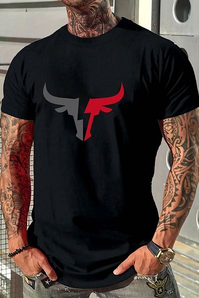 uyguntarz Ανδρικό μπλουζάκι Bull Silhouette με στάμπα Oversize