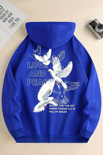uyguntarz Oversize mikina Love and Paix s potiskem