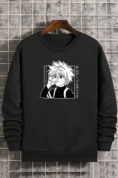 uyguntarz Унисекс суичър с щампа с кръгло деколте Killua Zoldyck