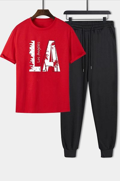 uyguntarz Bedrucktes zweiteiliges Unisex-Trainingsanzugset „Los Angles“.