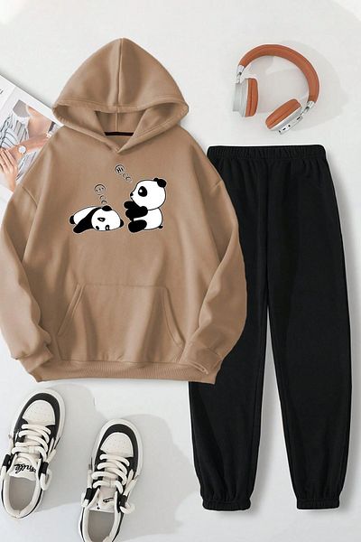 uyguntarz Σετ άνετες φόρμες Unisex Sleepy Panda με στάμπα