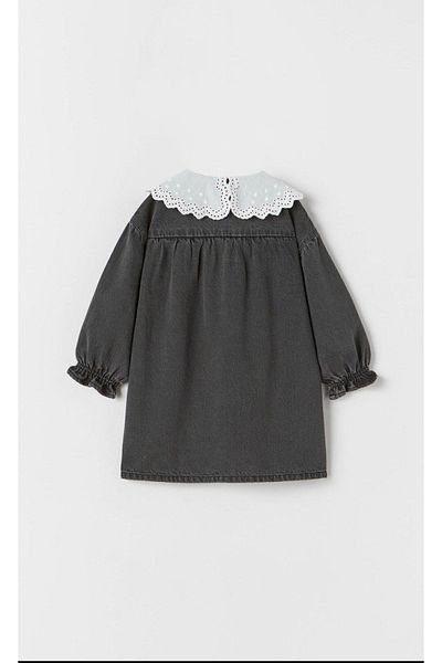 LADİN Girl's Scallop Collar Jean Dress