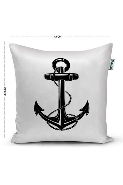 Sakallı Anchor Pattern 3D Digital Printed Decorative 4-Piece Throw Pillow Cover