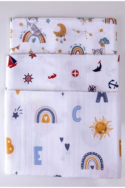 Ferdys Set of 3 100% Cotton Organic Muslin Blanket - Multi-purpose, 80x90 Blanket