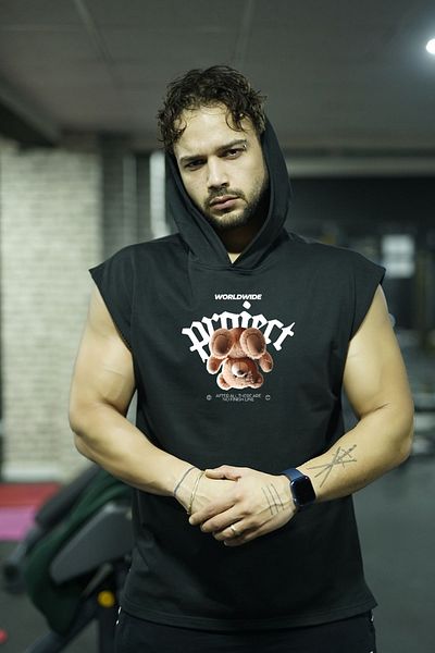 Oxlade Men's Hooded Black Tank Top - Athlete and Short Sleeve