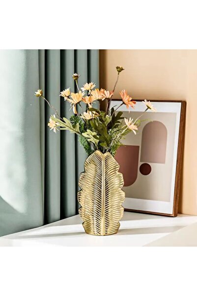 Lui Tasarım Altın-gold Modern Iskandinav Bohenm Yaprak Vazo