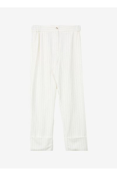 Sisley High Waist Wide Fit Beige Women's Pants 4Piklf056