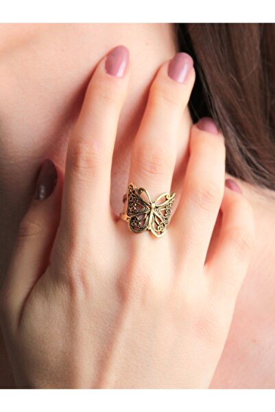 esha حلقة عتيقة قابلة للتعديل على شكل فراشة عصرية