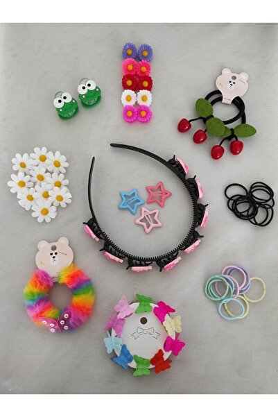 MutluBiDünya Lily Kız Çocuk 10 Çeşit Toplam 59 Parça Toka Seti Kız Çocuk Hedi...