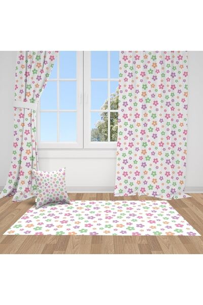 Bebemotto Renkli Çiçekler, Pembe, Mor, Yeşil, Ithal Kumaş, Çocuk Ve Bebek Oda...